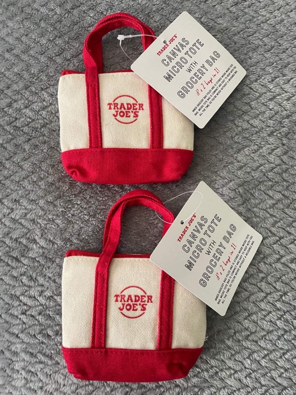 Trader Joe's Canvas Micro Tote Pair - Red and Cream